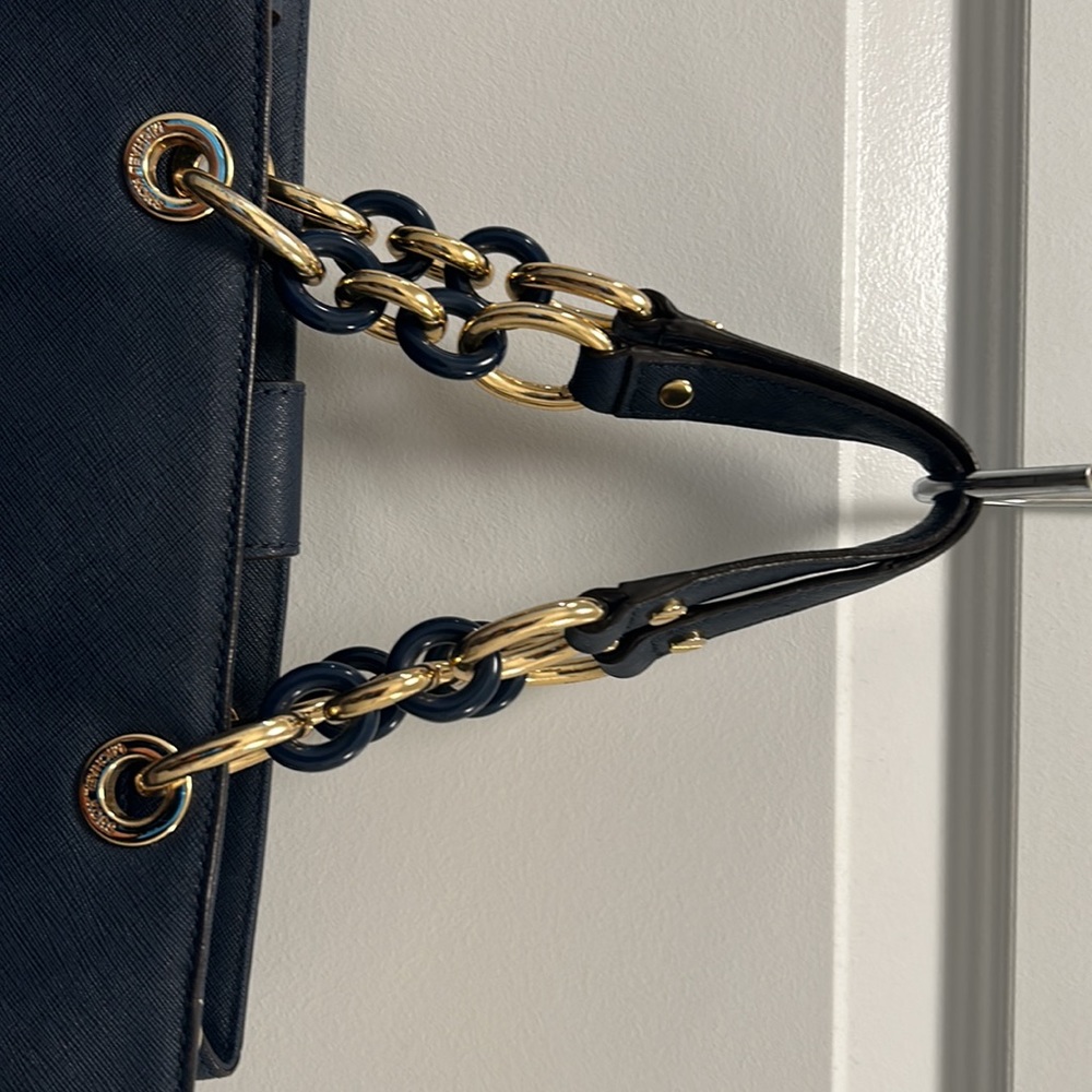 Blue Michael Kors Handbag with Gold Chain Handle - Picture 7 of 11